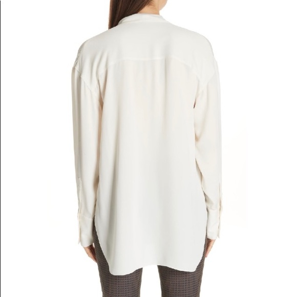 THEORY Silk Blouse w/ Faux Wrap neck tie, Ivory, Size Petite, 0 #5626412 - Picture 5 of 7